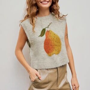 Cider • Knit Wool-blend Round Neckline Pear Graphic Vest